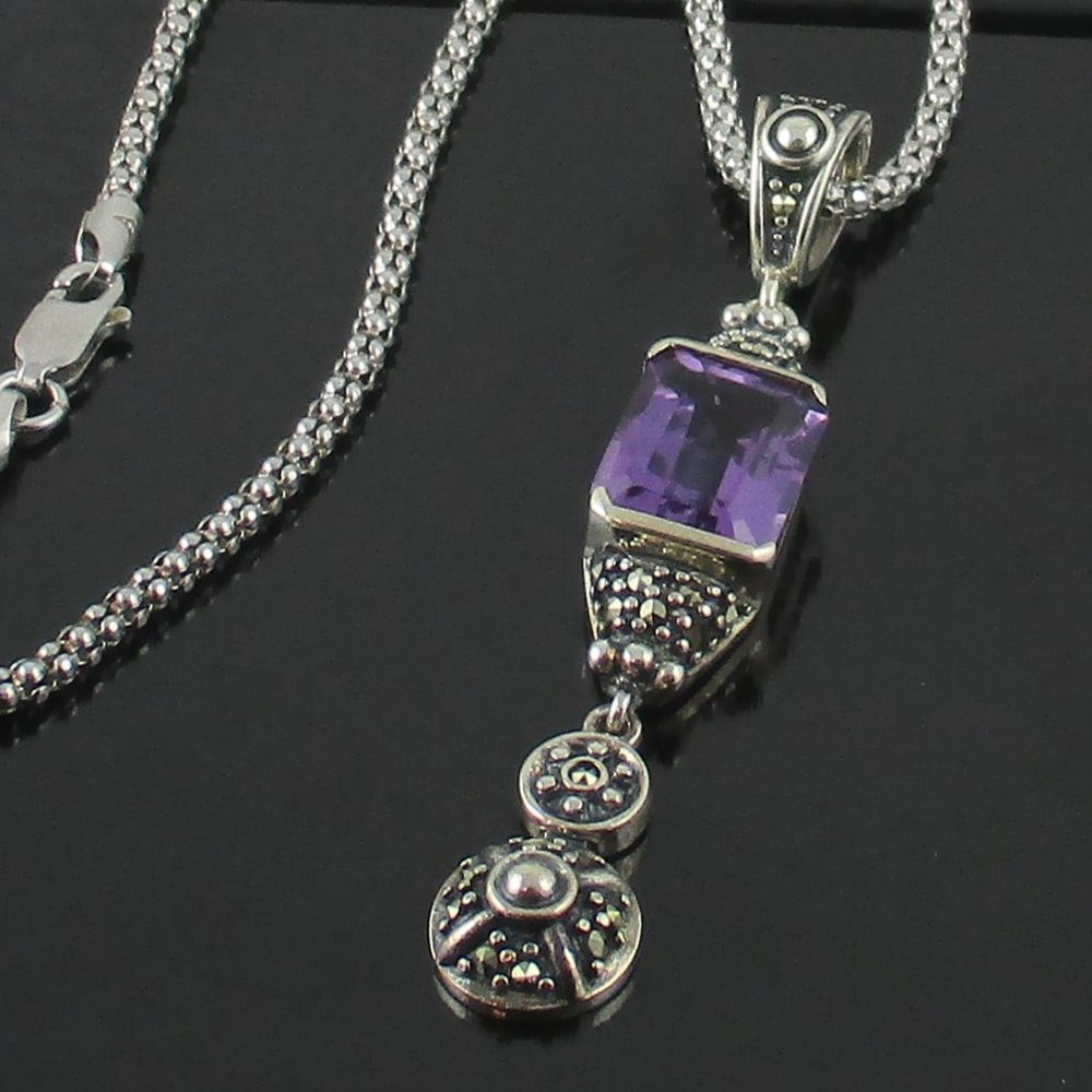 Amethyst & Marcasite Pendant w/Popcorn Chain